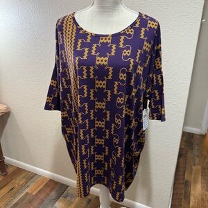 LuLaRoe - Irma - Purple and Gold Patterned Top - Size XL - NWT